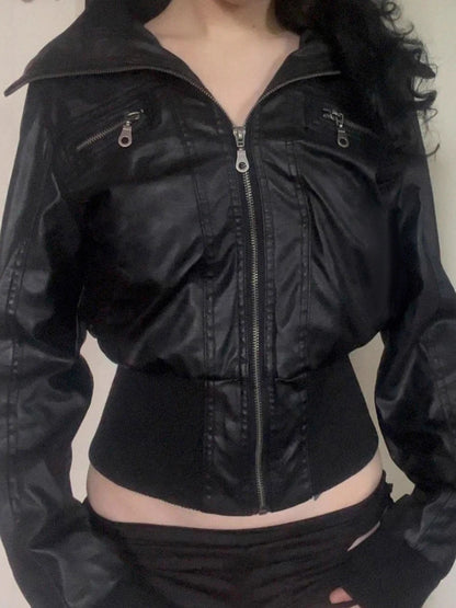 Women's Vintage PU Leather Jacket – Alt Grunge Zipper Coat