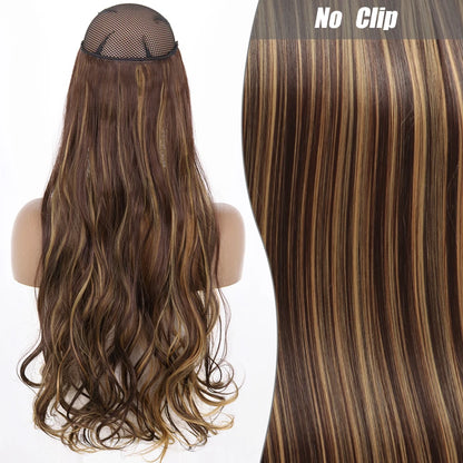 No Clips Natural Hair Extension Synthatic Artificial Long Straight Hairpiece Blonde Black Mixed