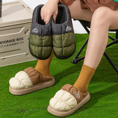 Thick Sole Down Waterproof Women Slippers Mix Color Non Slip Cotton Shoes Woman Comfy Outdoor Plush