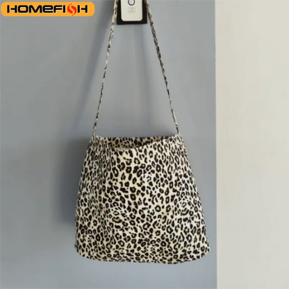 Leopard Print Canvas Shoulder Bag – Korean Style Messenger Bag
