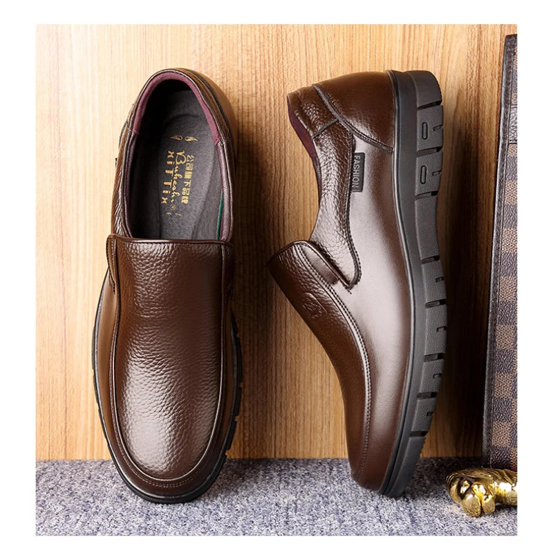 Men's Leather Slip-On Loafers – Soft Sole Casual Walking Shoes