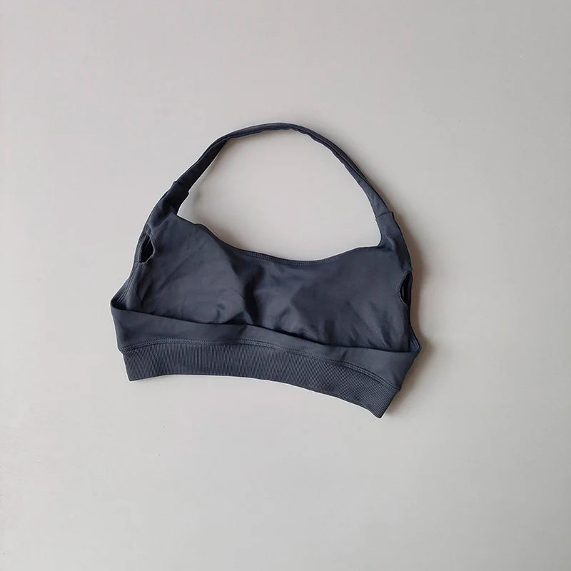 Seamless Padded Sports Bra – Backless Halter Crop Top for Women