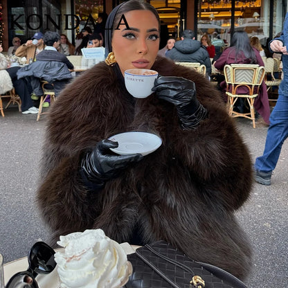 Women's Faux Fur Jacket – Fluffy Oversized Collar Warm Coat