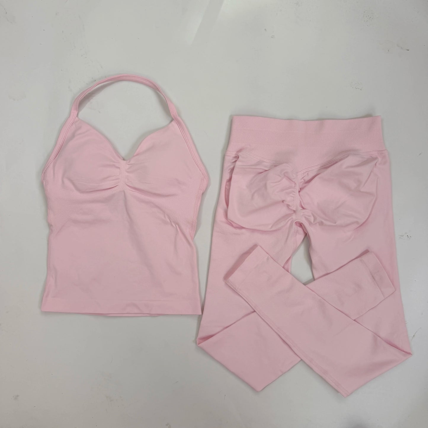 Women's 2-Piece Yoga Set – Backless Tank Top & Scrunch Leggings