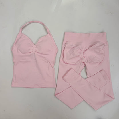 Women's 2-Piece Yoga Set – Backless Tank Top & Scrunch Leggings