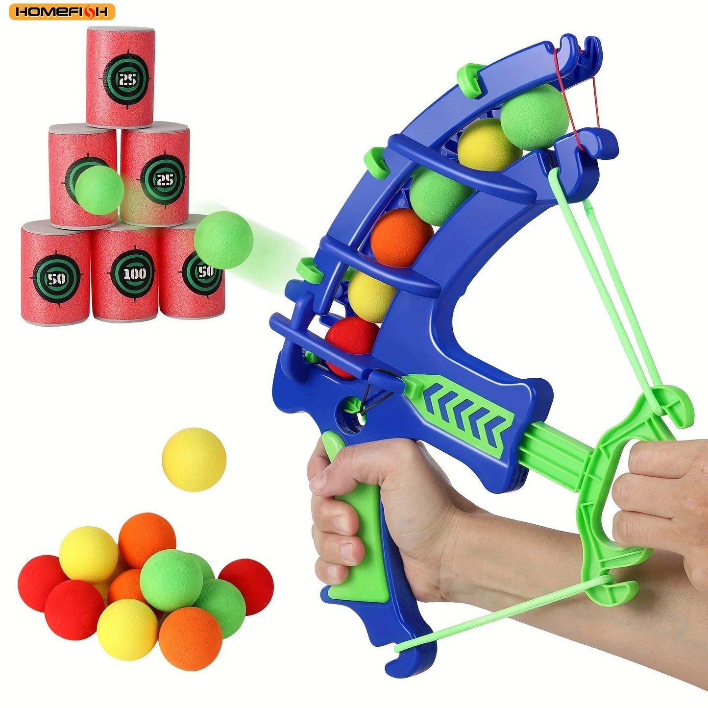 Kids Soft Ball Crossbow Toy Set with Target Barrels & Sponge Balls