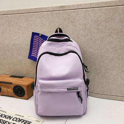 Large Capacity Student Backpack – Solid Color Travel School Bag