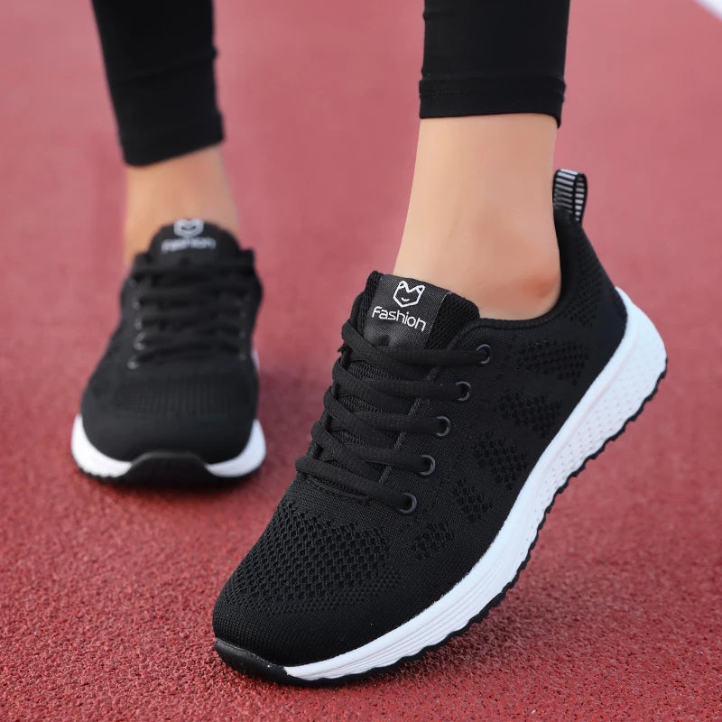 Women's Mesh Sport Sneakers – Lightweight Lace-Up Running Shoes