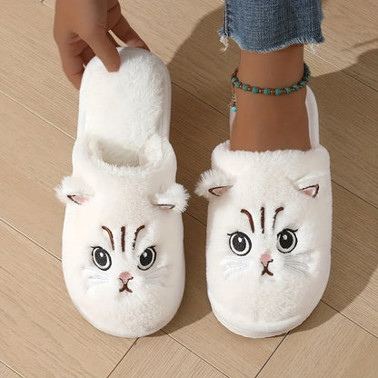 Women's Plush Cat Slippers Cozy Indoor House Shoes Non-Slip