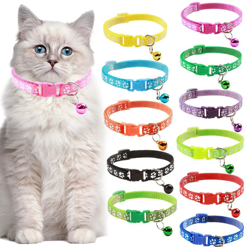 Cat & Dog Bell Collar with Paw Print – Adjustable