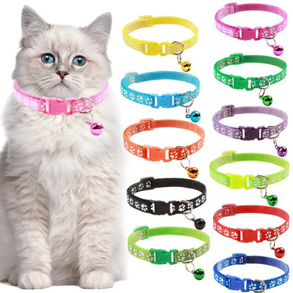 Cat & Dog Bell Collar with Paw Print – Adjustable