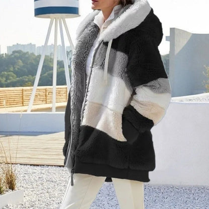 Oversized Plush Fleece Hooded Jacket for Women