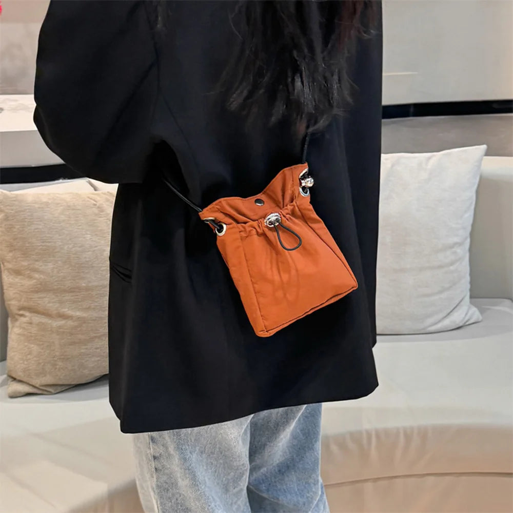 Mini Nylon Crossbody Bag – Drawstring Phone Wallet & Shoulder Purse