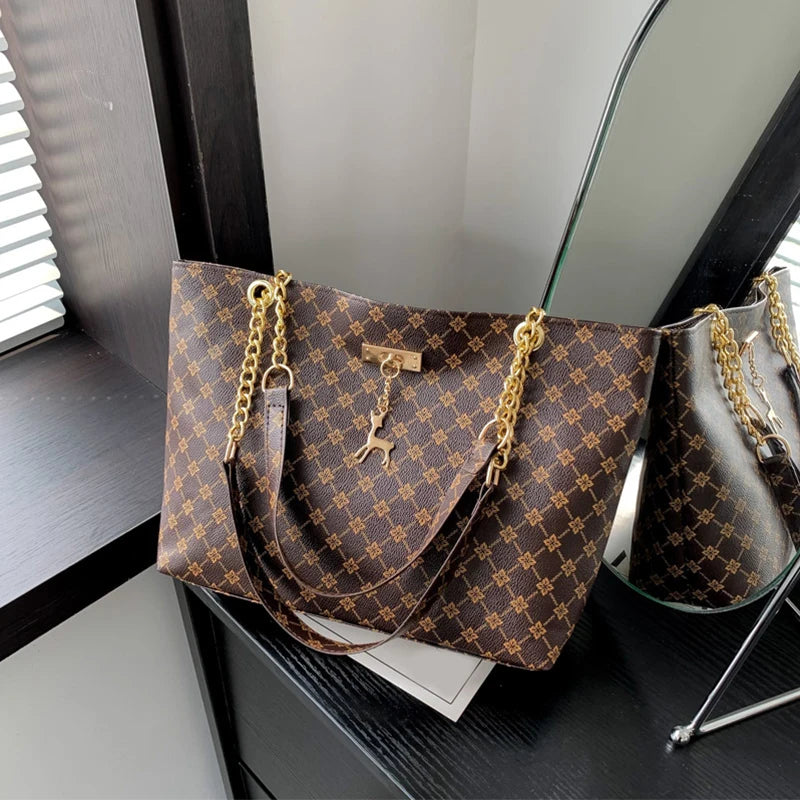 Luxury Monogram Tote Bag for Women – Large Capacity Chain Shoulder Bag