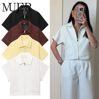 Women's Cropped Short Sleeve Zip-Up Jacket – Summer Varsity Coat