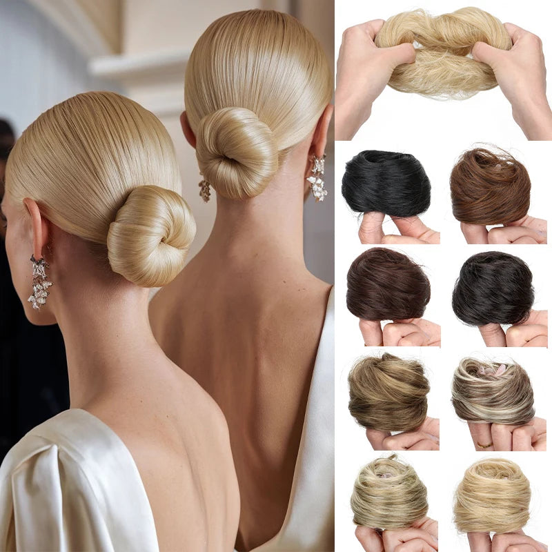 Synthetic Short Straight Hair Bun Chignon Hairpiece Ring Hairstyle Heat-Resistant Easy Wear