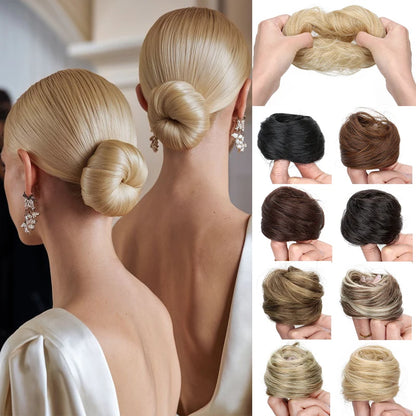 Synthetic Short Straight Hair Bun Chignon Hairpiece Ring Hairstyle Heat-Resistant Easy Wear