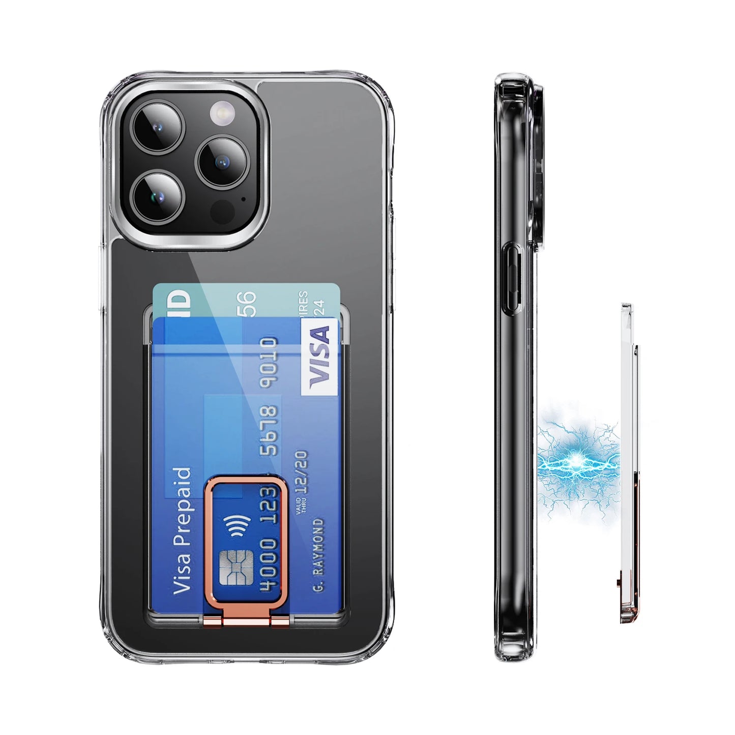 Strong Transparent Magnetic Magsafe Card Wallet Metal Stand Holder Clear Case Iphone Phone Back Bag