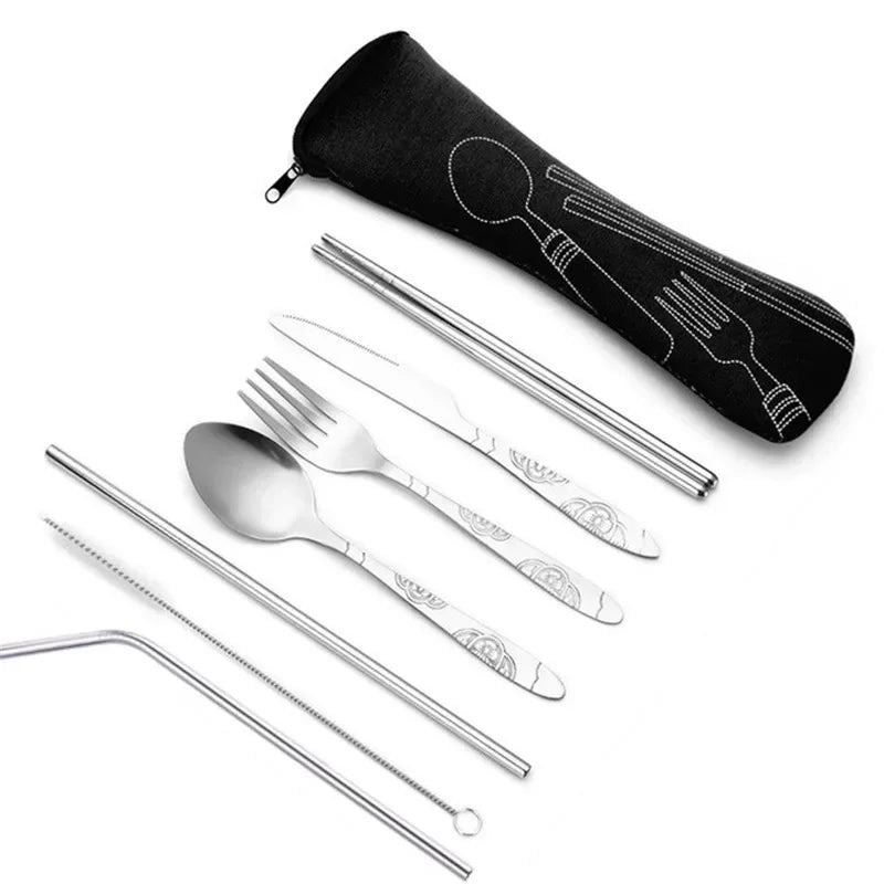 Portable Travel Cutlery Set with Zipper Case