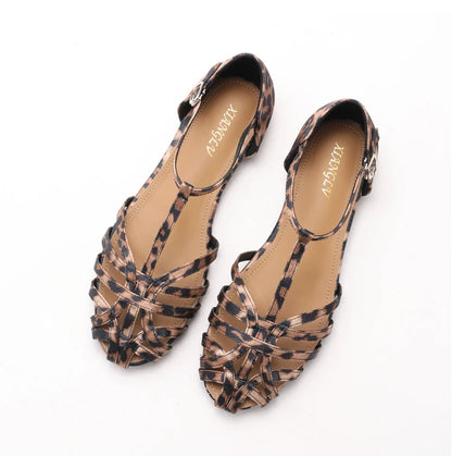 Women's Flat Roman Sandals – Woven Cage Cross Strap