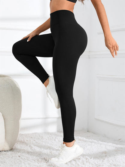 Seamless Ribbed Yoga Leggings - High Waist Workout Tights
