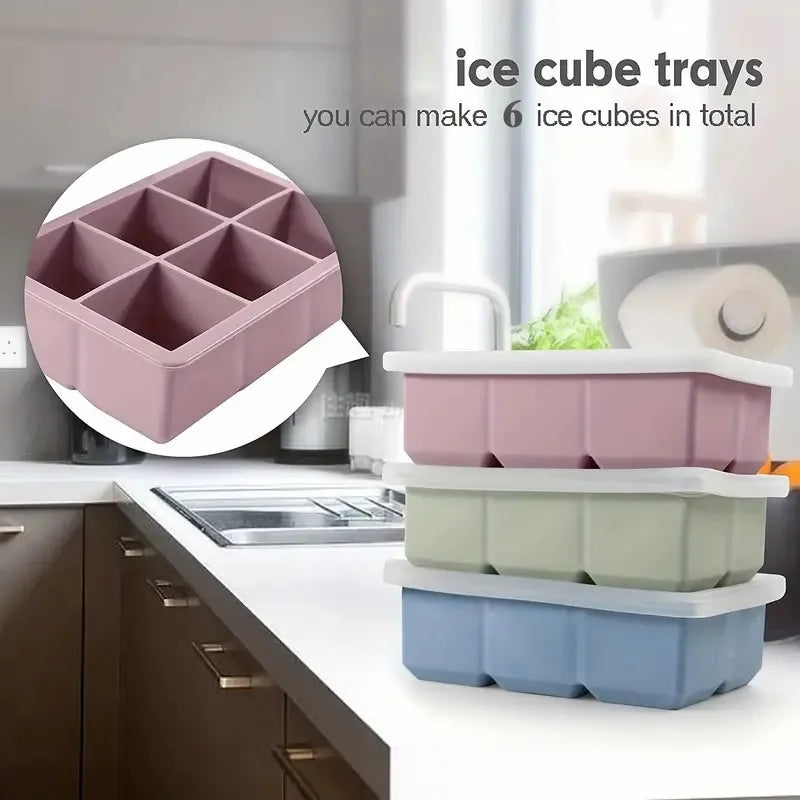 Silicone Ice Cube Tray with Lid – 6-Cavity, Food Grade