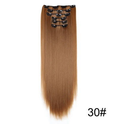 Clip-In Hair Extensions 6-Piece Set Long Straight Synthetic Seamless
