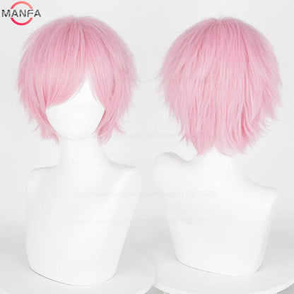 Anime 30cm Short Straight Cosplay Wig Black White Green Brown Purple Blue Gray Red Gold Man Women