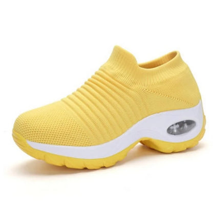 Women's Slip-On Platform Sneakers – Breathable Knit Walking Shoes