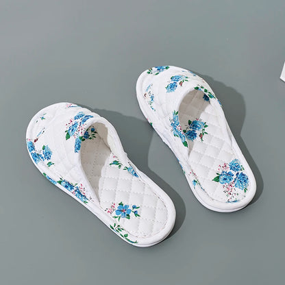Floral Print Women's Home Slippers – Soft Cotton Anti-Slip Slides