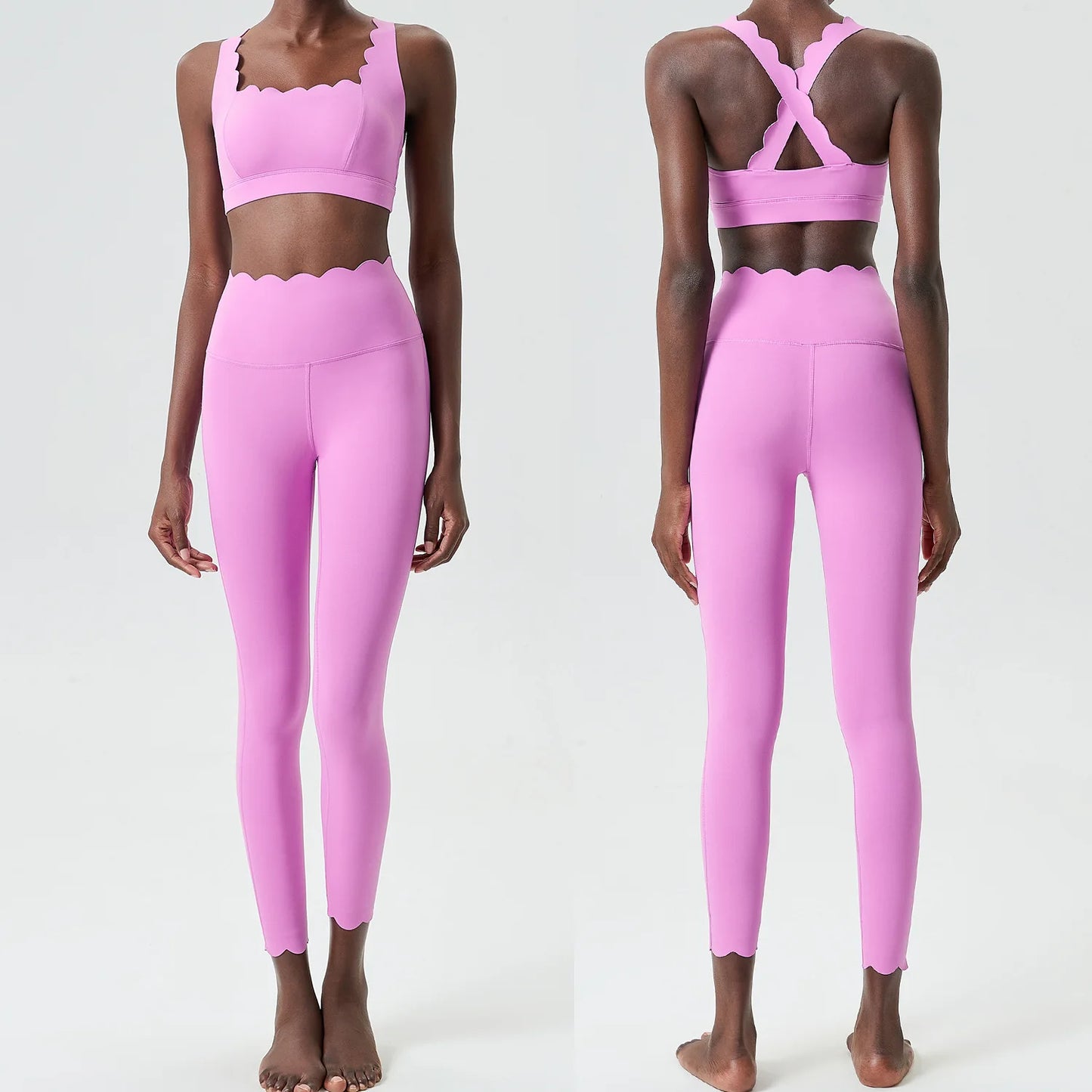 Women's 2-Piece Yoga Set – Scallop Sports Bra & High-Waist Leggings
