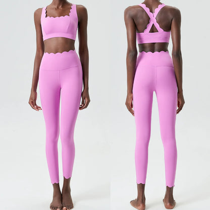 Women's 2-Piece Yoga Set – Scallop Sports Bra & High-Waist Leggings