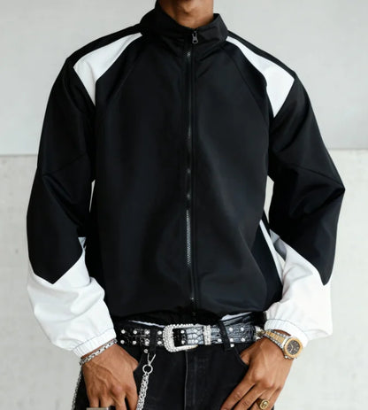 Men's Color-Block Windbreaker Jacket – Lightweight Casual Zip-Up