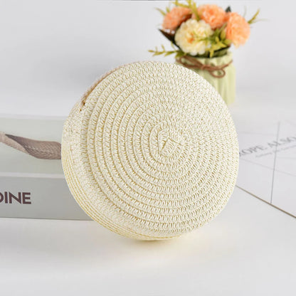 Round Straw Crossbody Bag – Handwoven Rattan Beach Bag for Women