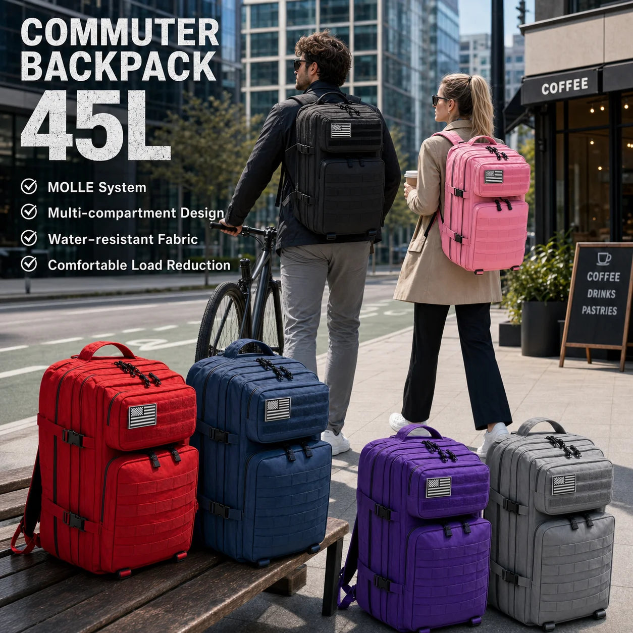 45L Tactical MOLLE Backpack – Large Capacity Travel & Outdoor Pack