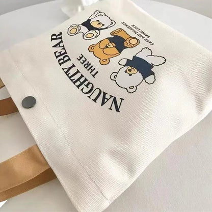 Canvas Tote Bag Women's Cute Bear Print Small Handbag