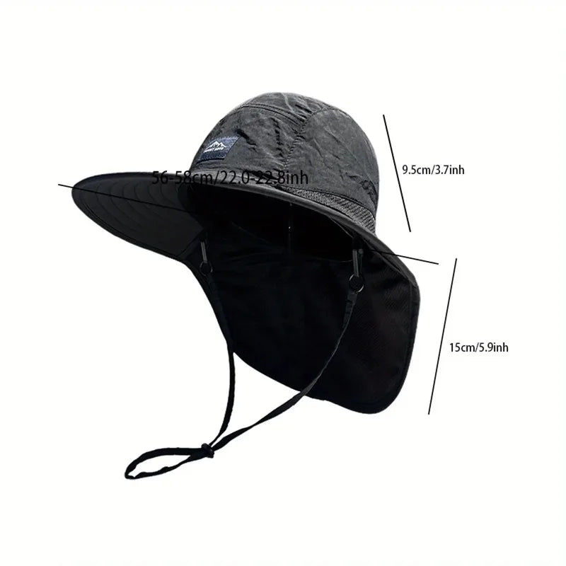 Wide Brim Bucket Hat with Neck Flap – Unisex Outdoor Sun Hat