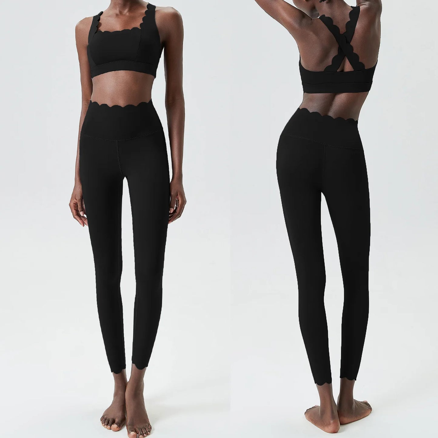 Women's 2-Piece Yoga Set – Scallop Sports Bra & High-Waist Leggings