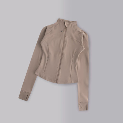 Women's Full-Zip Yoga Running Jacket with Thumbholes – Long Sleeve Gym Top