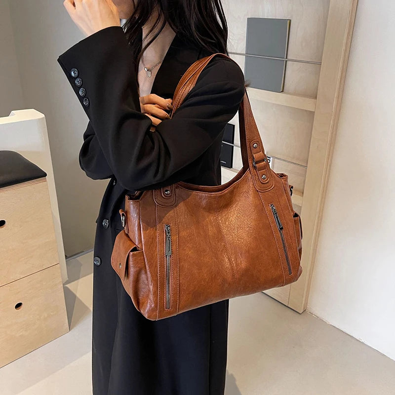 Women's PU Leather Shoulder Bag – Multi-Compartment Crossbody Handbag