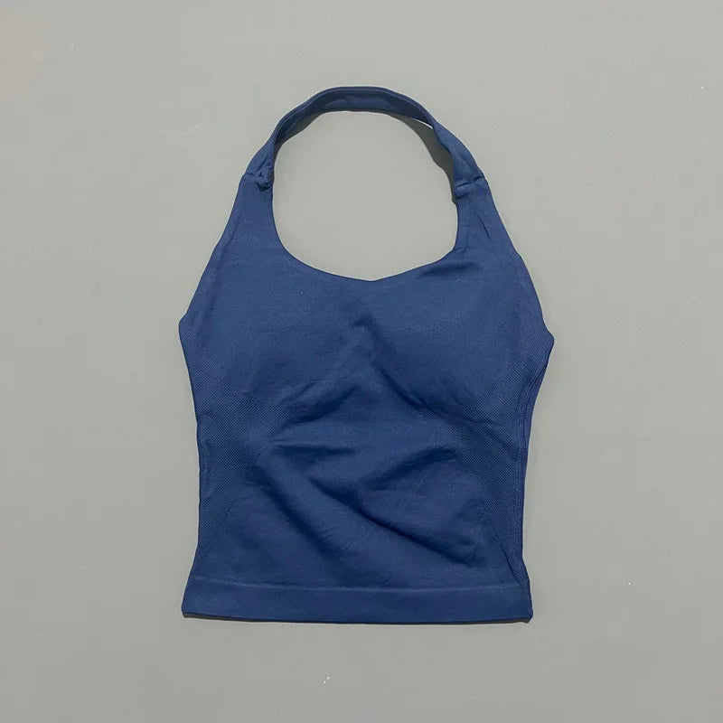 Seamless Halter Longline Sports Tank Top for Women – Gym Yoga Workout