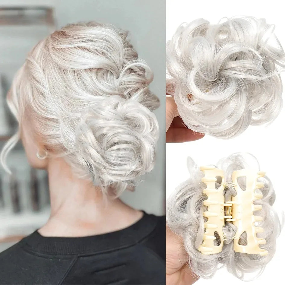 Claw Clip Messy Bun Hair Piece Curly Wavy Synthetic Updo