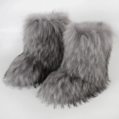 Women's Faux Fur Snow Boots – Fluffy Plush Warm Winter Footwear