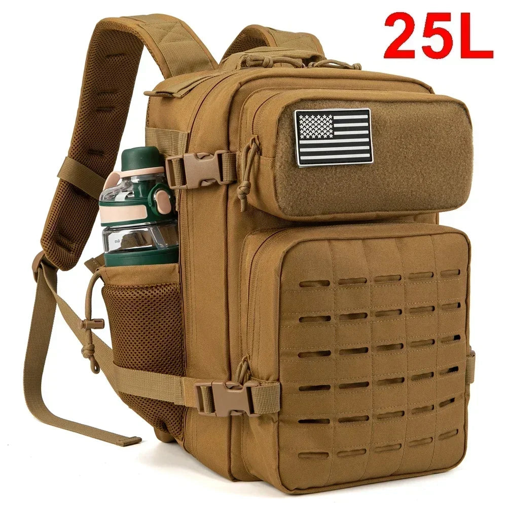 Tactical MOLLE Hiking Backpack – 25L/45L Laser Cut Rucksack with Dual Cup Holders