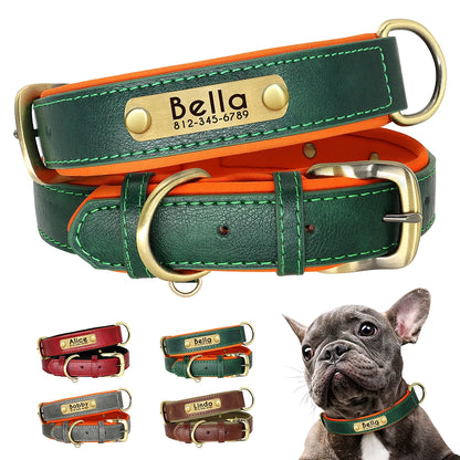 Personalized Leather Dog Collar with Engraved Nameplate