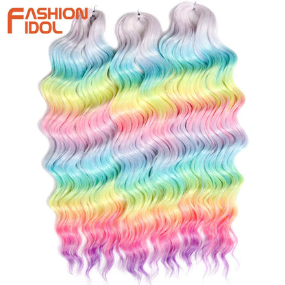 Anna 24 Inch Synthetic Hair Water Wave Braiding Extensions Ombre Blonde Deep Afro Curl Twist Crochet