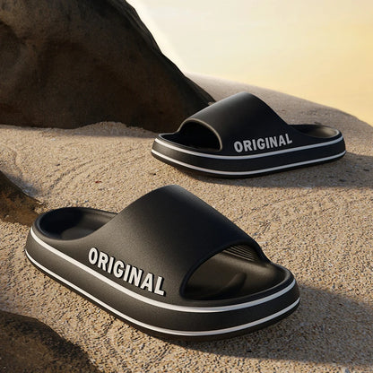 Feslishoet Women Letter Slippers Beach Slides Solid Color Mens Thick Sole Indoor Bathroom Anti Slip