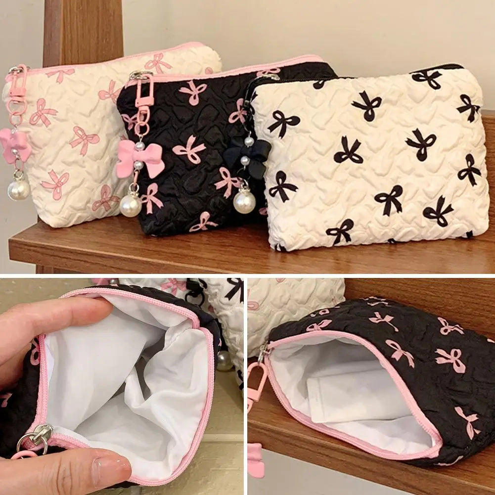 Makeup Bag with Bow Print – Cute Quilted Cosmetic Pouch