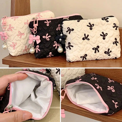 Makeup Bag with Bow Print – Cute Quilted Cosmetic Pouch