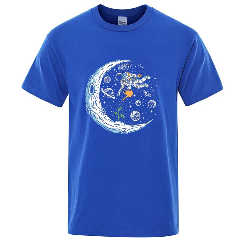 Funny Astronaut Graphic T Shirt Casual Cotton Blend Tee